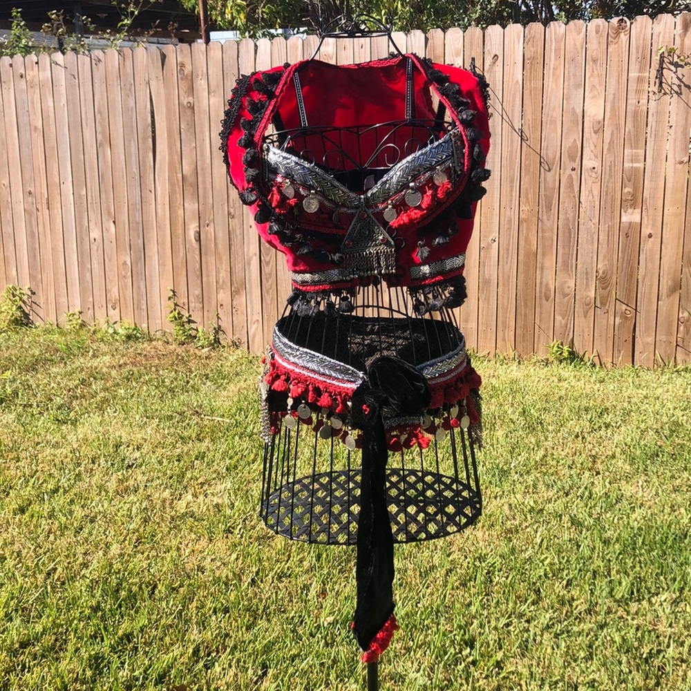 Velvet Belly Dance Vest Bra and Hip Scarf